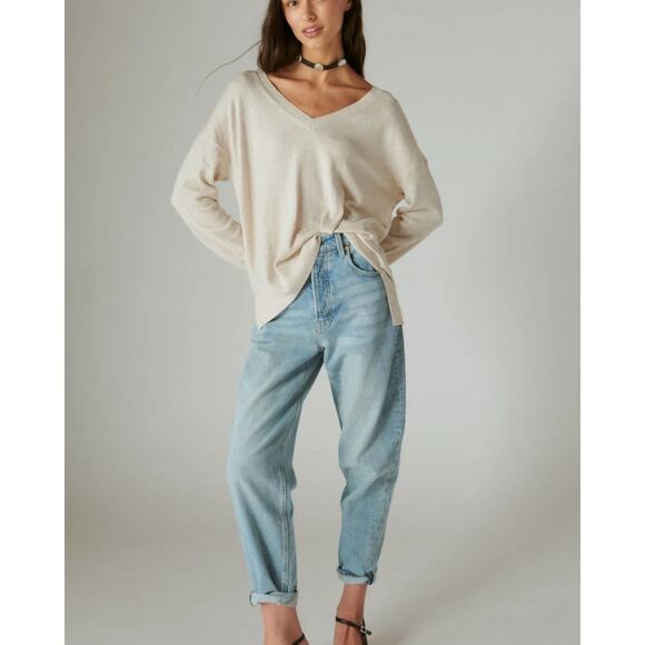 Lucky Brand Cloud Soft V-Neck Sweater Straw Heather (Size L) NWOT - Picture 2 of 13